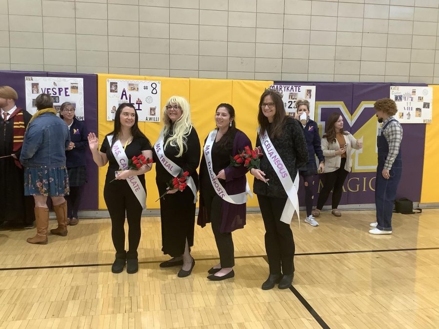 The Queens of Science: Miss Calculate, Miss Trial, Miss Diagnosis, and Miss Cellaneous, stepping up to the equation.  