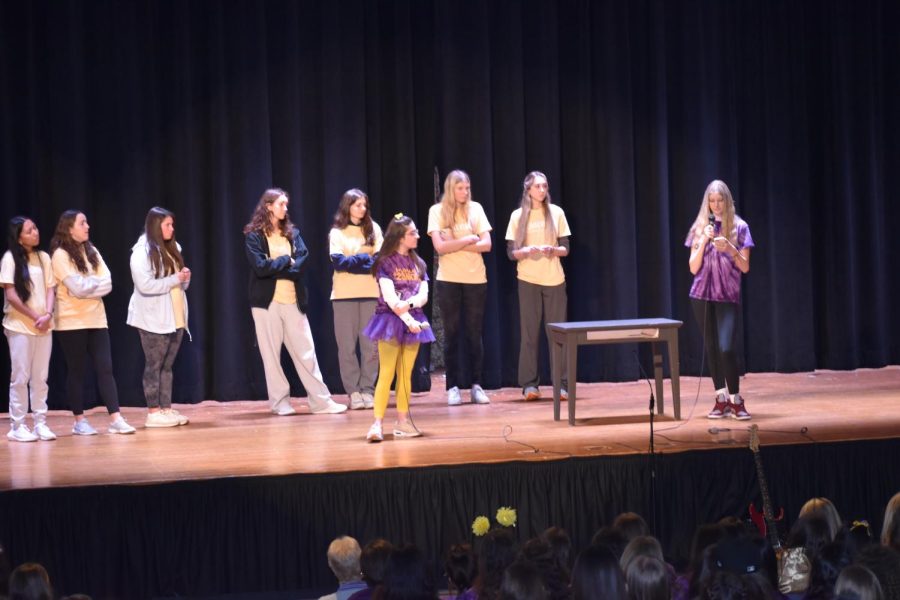 Ashlyn Perry '23 and Gianna Selya '23 present 2023's chosen charities. Mounties were able to raise money in a heroic effort to make an impact. 