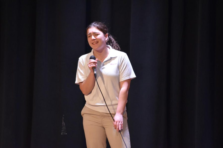 After losing her voice the morning of Charity Day 2023, Julia Solecki '23 powers through "When I Was Your Man" by Bruno Mars with a little help from the audience.