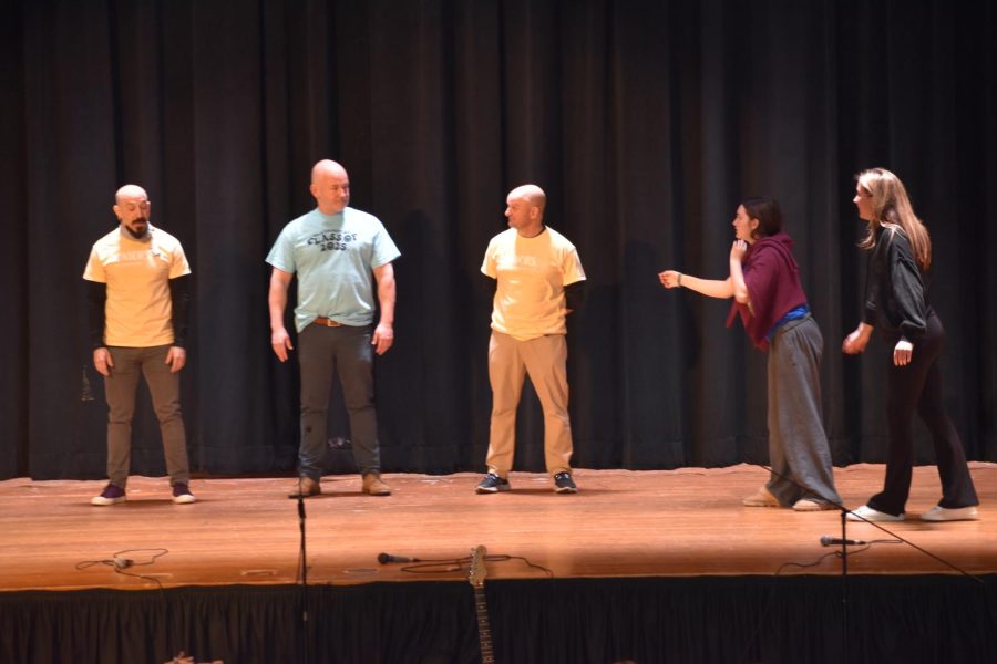 During a 2023 Charity Day skit, Maddi Allen '23 describes the bald man who stole from her during a craft store sale. The culprit was revealed to be former English teacher, Mr. Curry! 