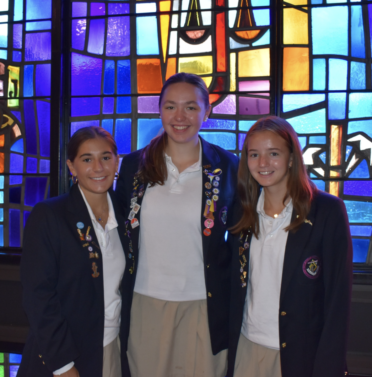 The three new Student Eucharistic Ministers (from L to R: Isabella Mellos ‘25, Olivia Duffy ‘25, Molly McGinley ‘25) spend time in the Sisters’ Chapel.