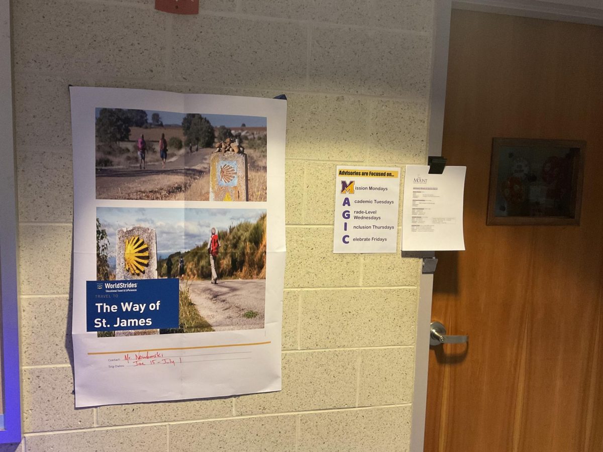 A poster advertising the experience outside of Dean of Student Life and Formation Ms. Gina Beren's office. 