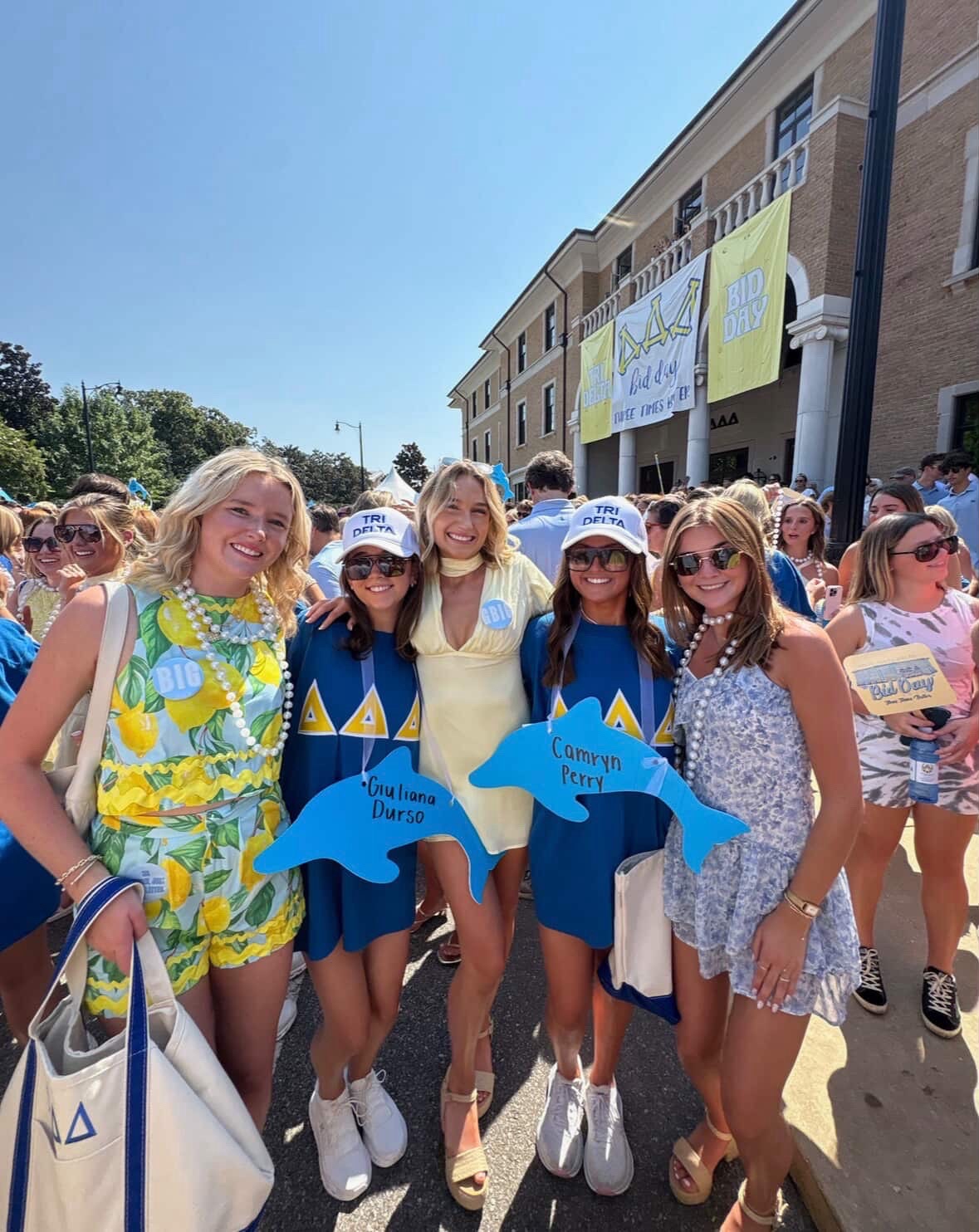 Giuliana Durso '25 poses with her sorority sisters on bid day. 