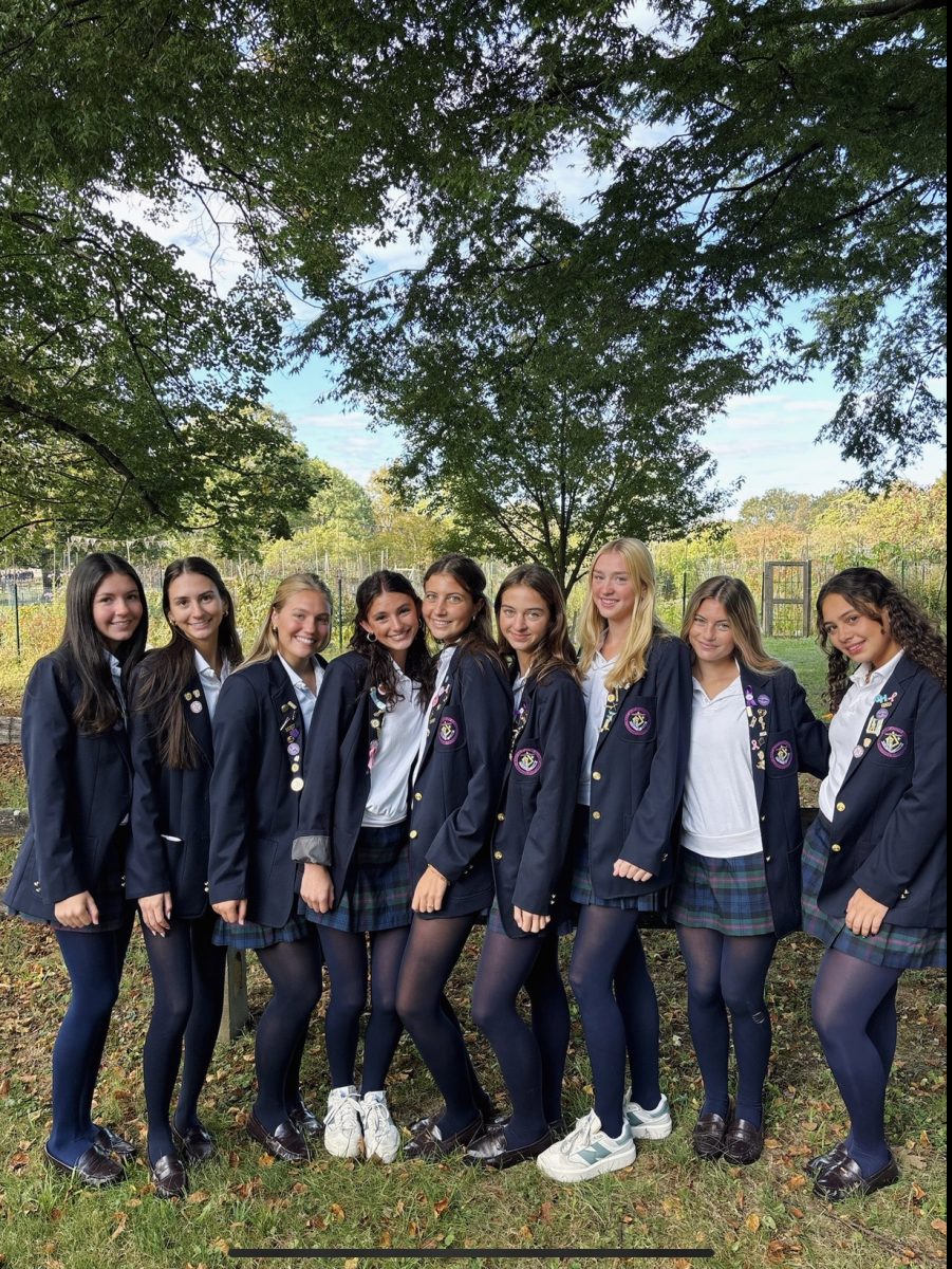 From left: Avery McNiven ‘27, Erin Rietzke ‘27, Gabby Bernauer ‘27, Cecilia  Esbensen ‘27, Cara Gordon ‘27, Taylor Vogel '27, Julia McGlynn '27 Olivia Esbensen ‘27, Nora Benamar ‘27
