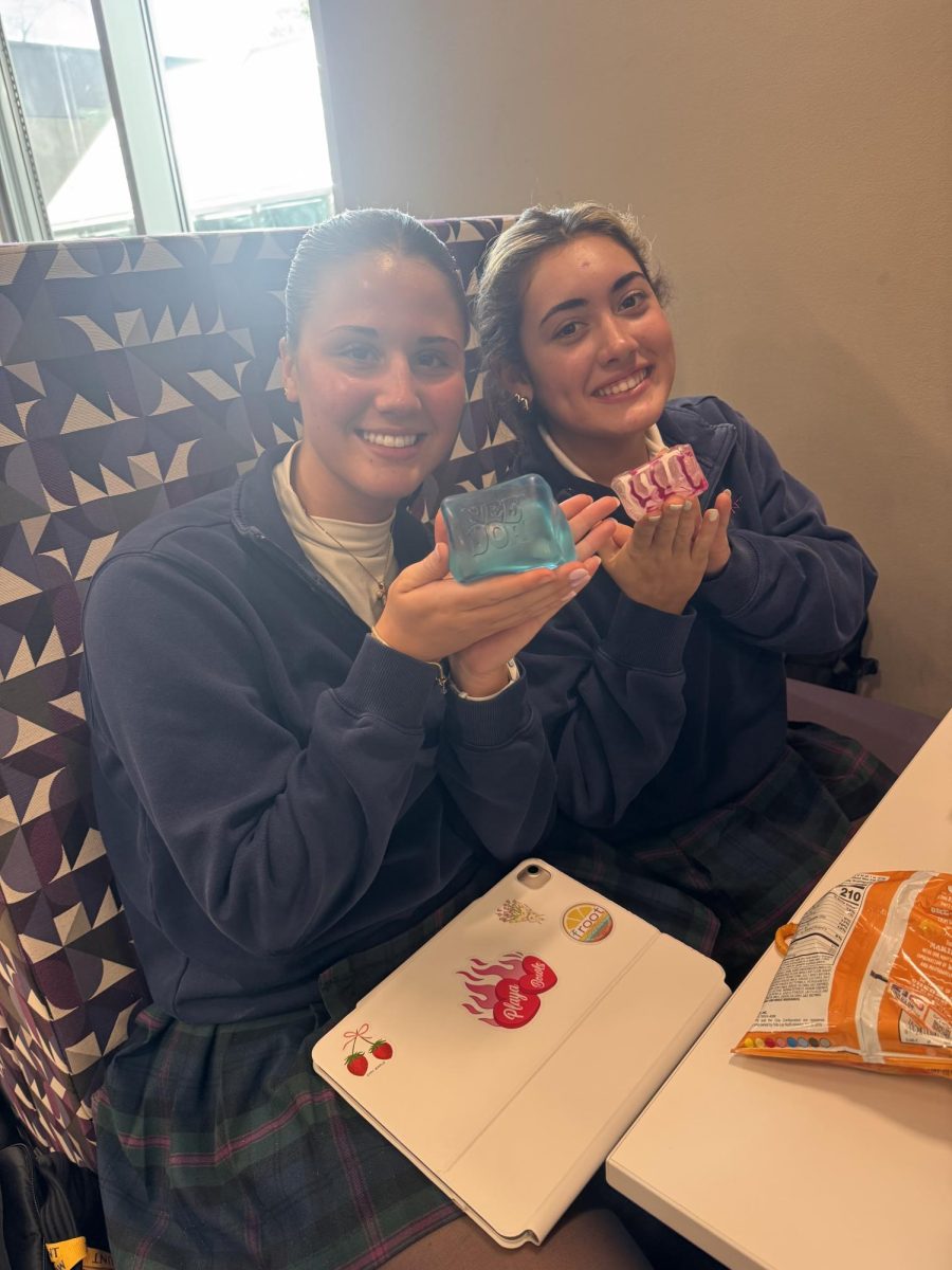 Emily Penza ‘27 and Addison Marques ‘27 posing with there squishies.