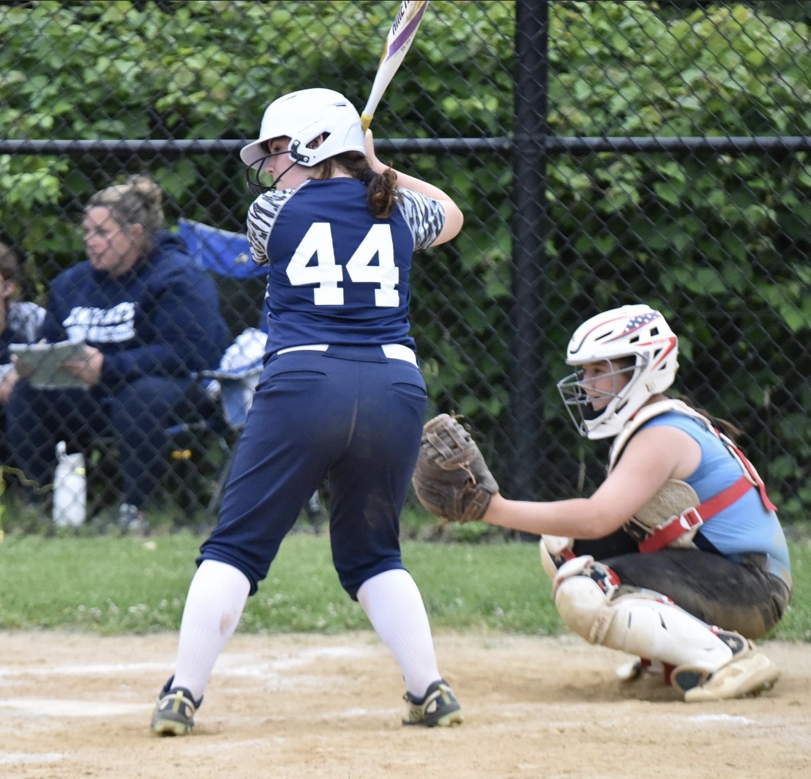 12 year Grace O’Brien at bat waiting for a pitch. 